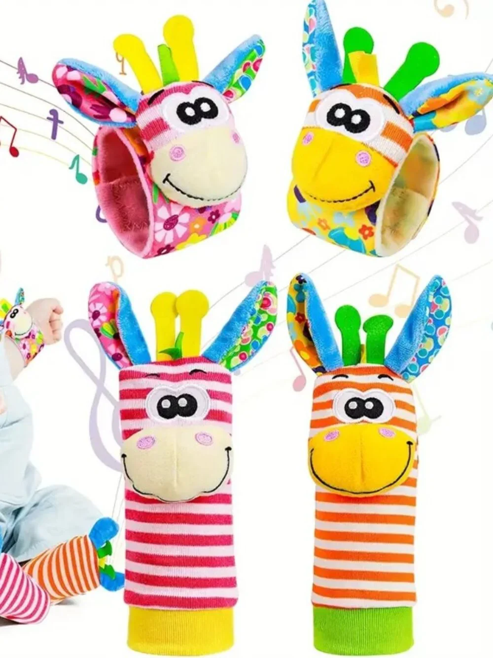 NEW Rattle Socks Wrist Hand Foot Finder Giraffe Sensory Toy Set Learning Baby